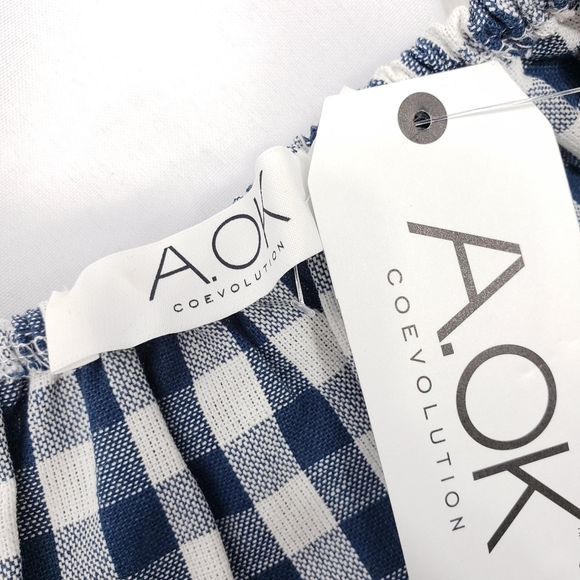 NEW Navy Gingham Checkered Off-Shoulder Dress - Picture 10 of 11